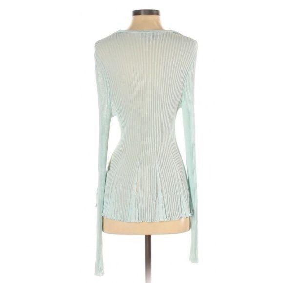Sigrid Olsen Teal Button Down Sweater Long Sleeve Sheer Ribbed Cardigan Small - Picture 2 of 7
